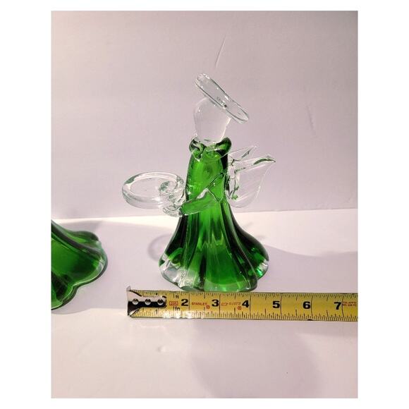 VTG Christmas Angels Art Glass Figurines Set of 3 Votive Candle Holders Green - Picture 11 of 14